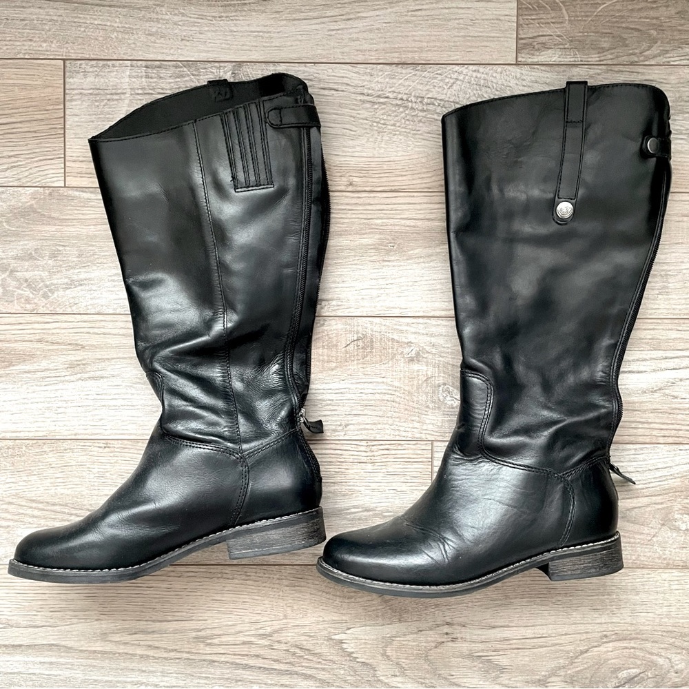 Tall black leather boots
